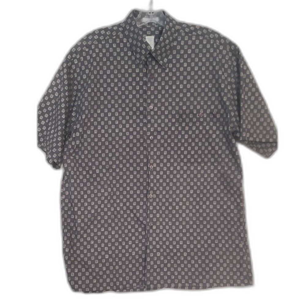 Burma Bibas Mens Vintage Short Sleeve Button Up Shirt Geometric‎ Print Size M